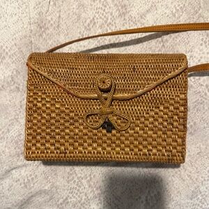 Woven Straw Crossbody Bag in Tan